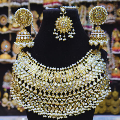 Zircon Farshi Kundan Bridal Jewelry Set – 24K Gold Plated
