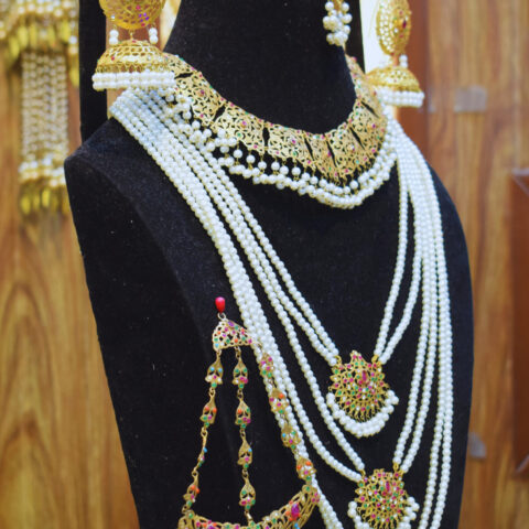 Pearl Mala Bridal Set with Choker & Jhumar – 24K Gold Plated