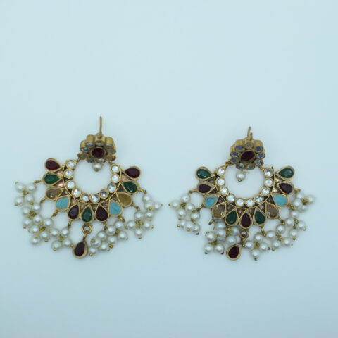 Multicolor Chandbali Earrings with Pearls – 24K Gold Plated