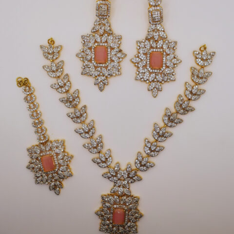 Peach Pink Kundan Bridal Jewelry Set – 24K Gold Plated
