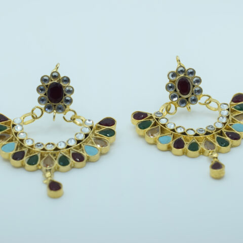 Multicolor Kundan Chandbali Earrings with Zircon – 24K Gold Plated
