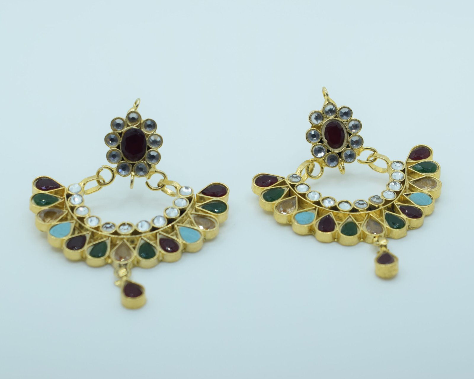 Multicolor Kundan Chandbali Earrings with Zircon – 24K Gold Plated