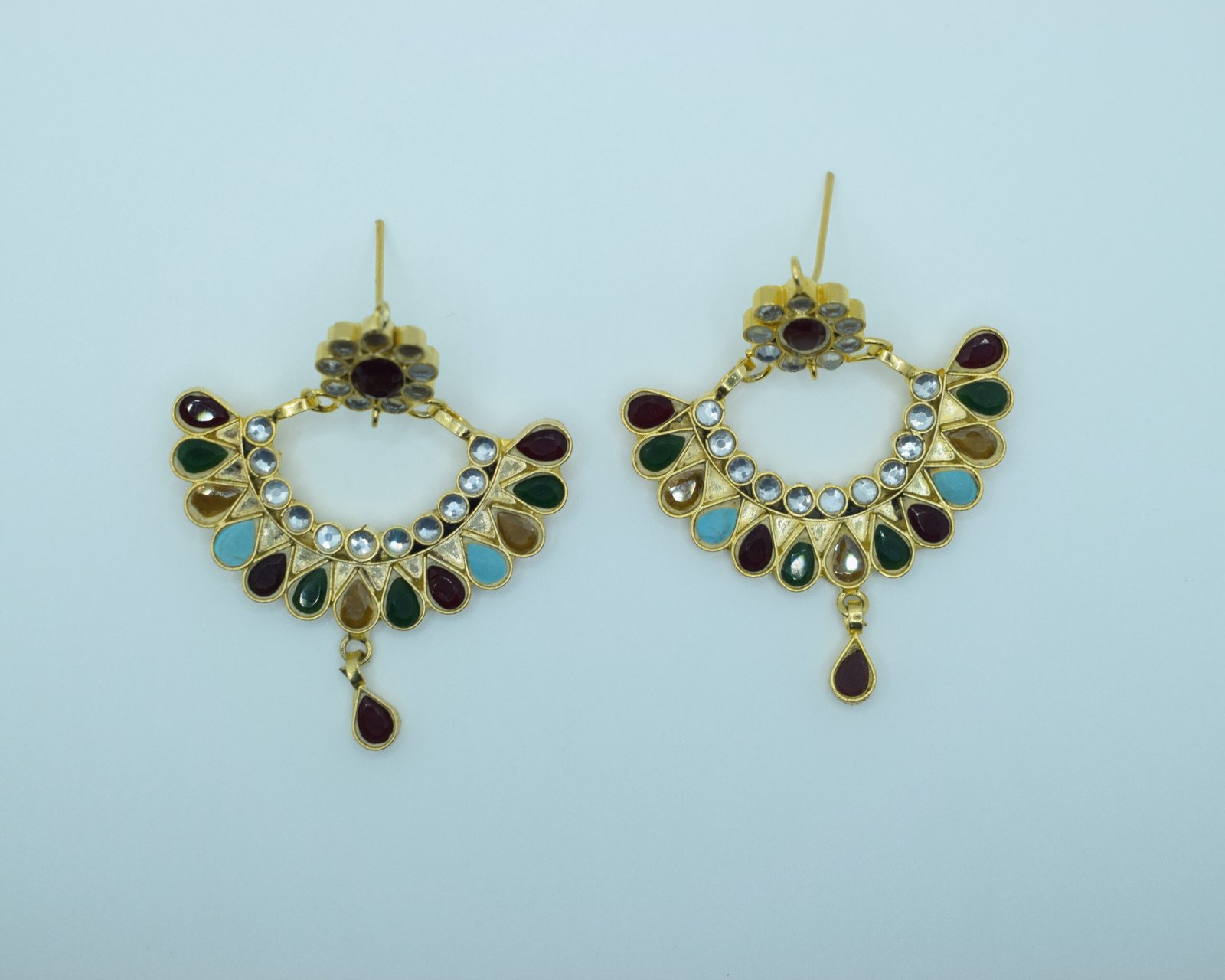 Multicolor Kundan Chandbali Earrings with Zircon – 24K Gold Plated - Image 2