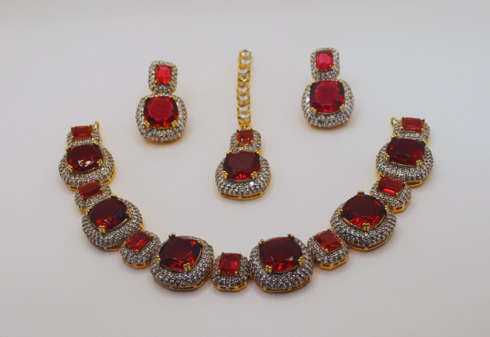 Ruby Red Kundan Bridal Jewelry Set with Zircon – 24K Gold Plated - Image 2