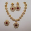 Red Stone & Zircon Floral Necklace Set with Earrings – 24K Gold Plated