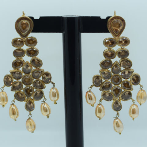 Amber Stone Kundan Earrings – 24K Gold Plated