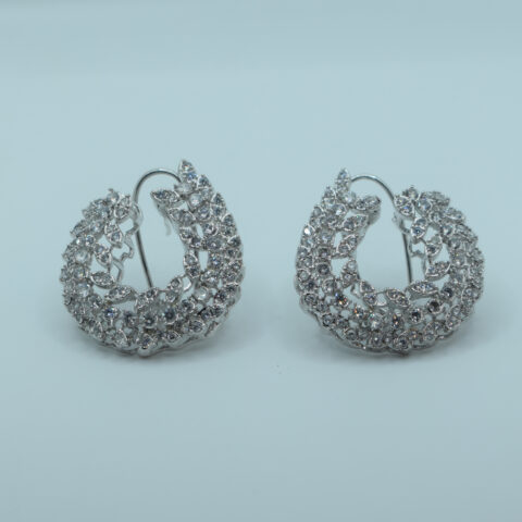 Zircon Studded Hoop Earrings – Silver Plated