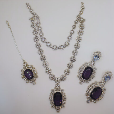 Amethyst Kundan Bridal Jewelry Set with Zircon – 24K Gold Plated
