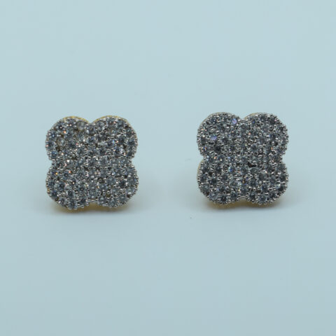 Clover Shape Zircon Stud Earrings – 24K Gold Plated
