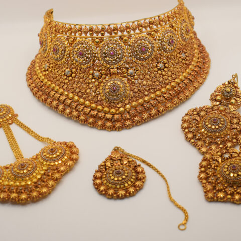Antique Kundan Bridal Jewelry Set with Jhumar & Earrings – 24K Gold Plated