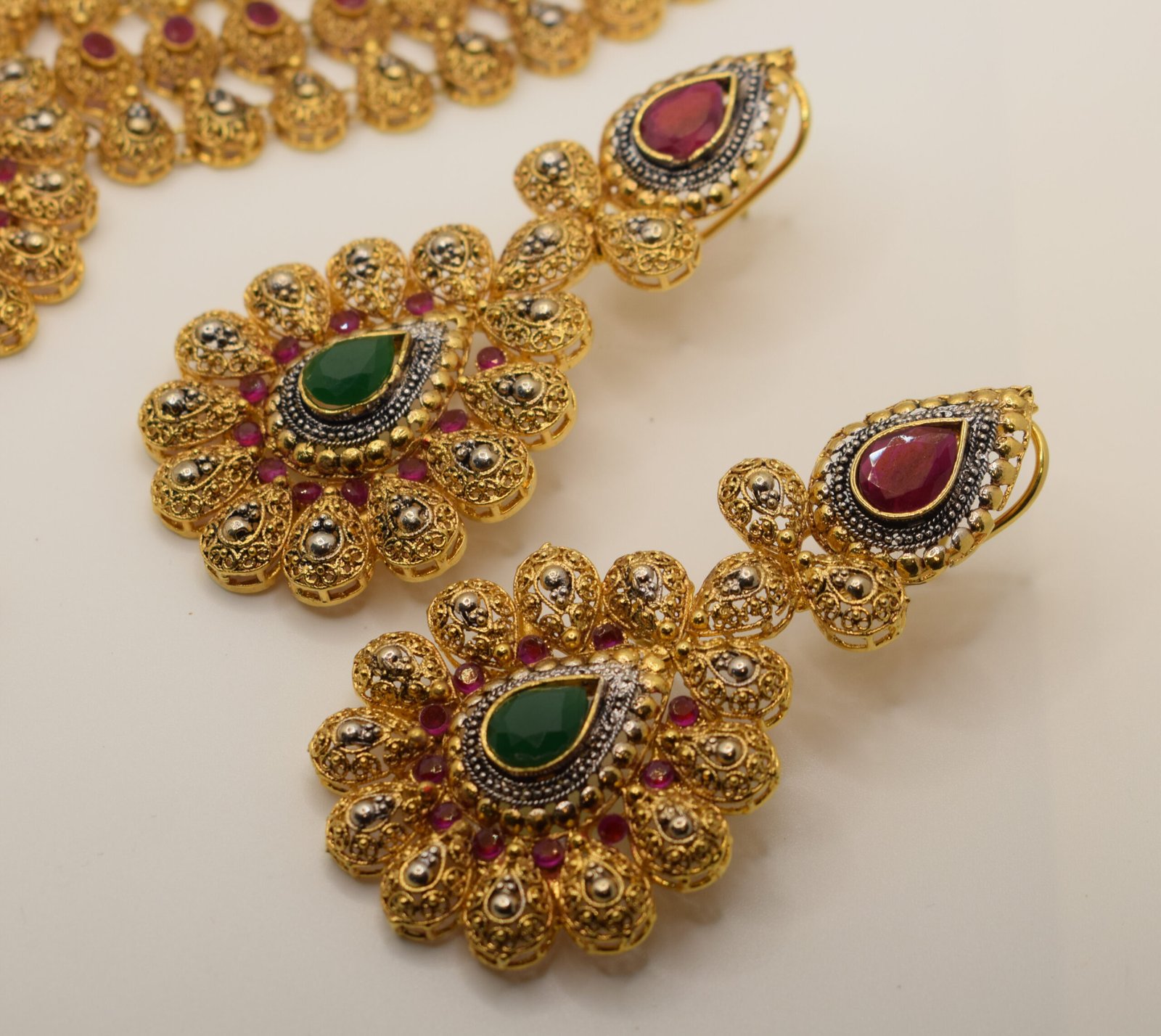 Traditional Gold Bridal Jewelry Set – Red, Green, White Stone - 24K Gold Plated - Image 4