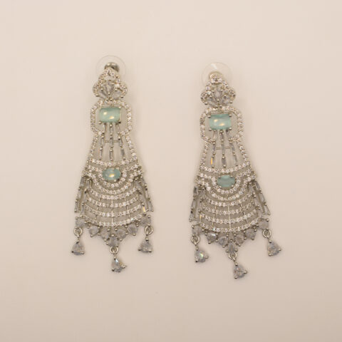Aqua & White Zircon Chandelier Earrings – 24K Gold Plated