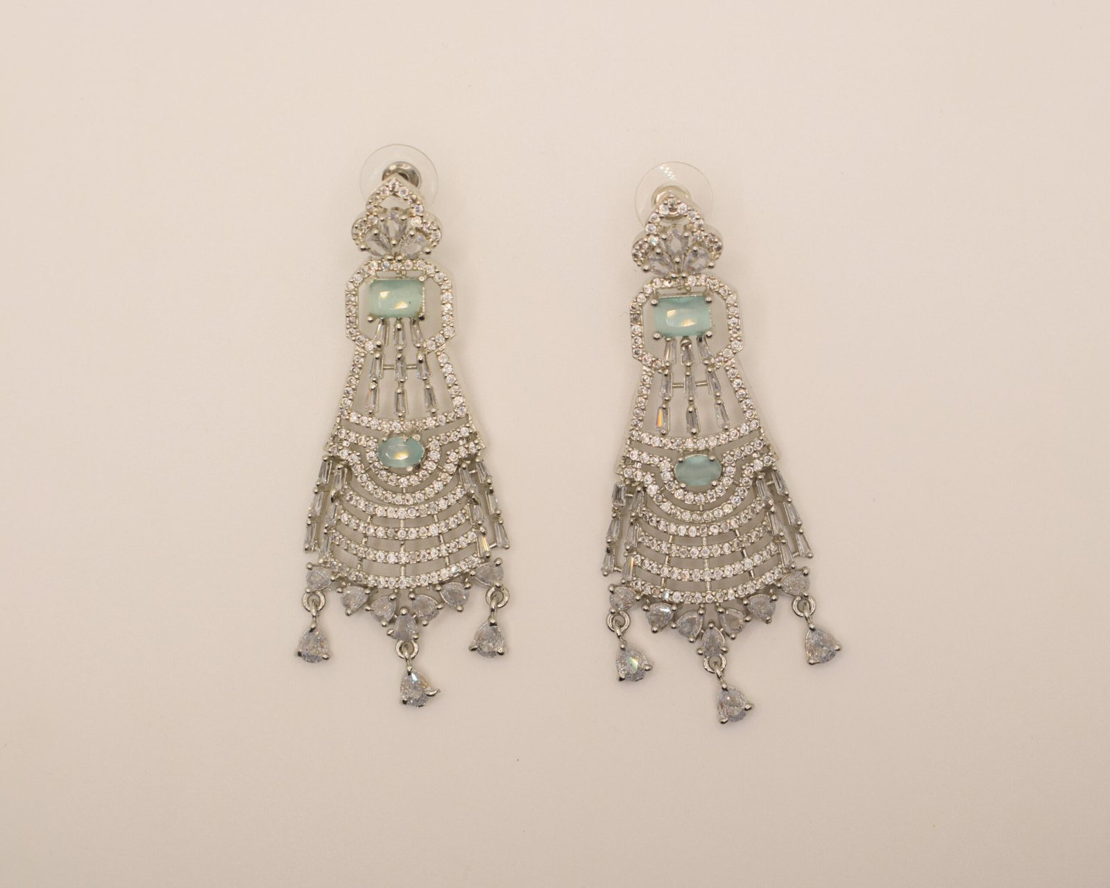 Aqua & White Zircon Chandelier Earrings – 24K Gold Plated