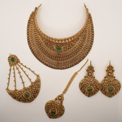 Gold Bridal Jewelry Set with Emerald Stones – 24k Gold Plated