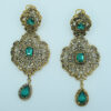 Emerald Filigree Drop Earrings with Zircons – 24K Gold Plated