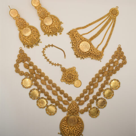 Traditional Gold Bridal Jewelry Set with Coin Motifs – 24K Gold Plated