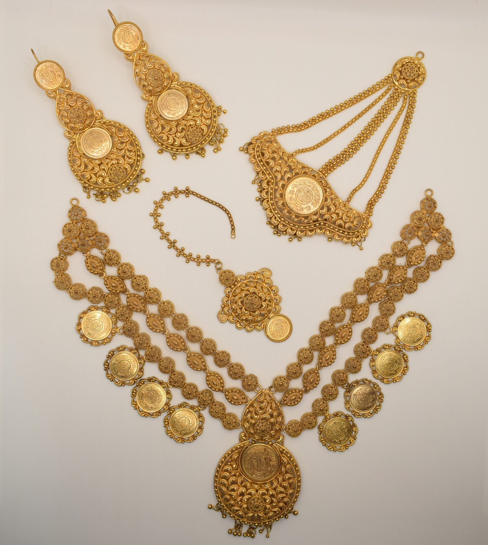 Traditional Gold Bridal Jewelry Set with Coin Motifs – 24K Gold Plated