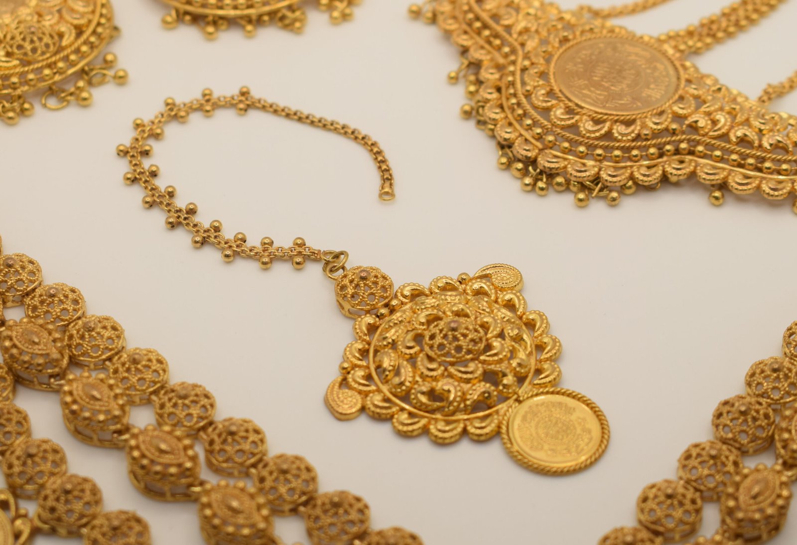 Traditional Gold Bridal Jewelry Set with Coin Motifs – 24K Gold Plated - Image 4