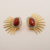 Ruby & White Zircon Sunburst Earrings – 24K Gold Plated