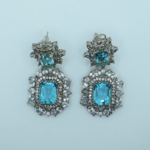 Blue Zircon & White Stone Drop Earrings – 24K Gold Plated