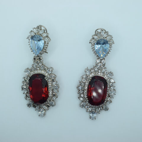 Red Ruby & Blue Topaz Drop Earrings – 24K Gold Plated