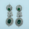 Emerald Green & Zircon Long Earrings – 24K Gold Plated