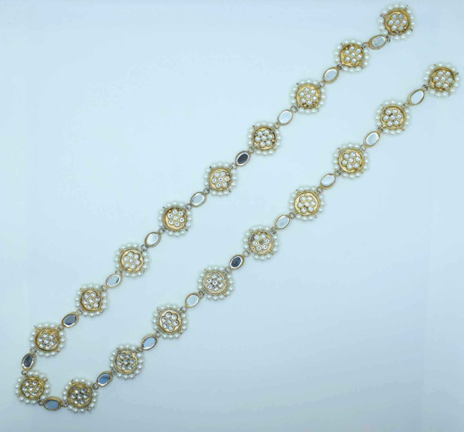 Pearl Floral-Motif Long Haar Necklace – 24K Gold Plated