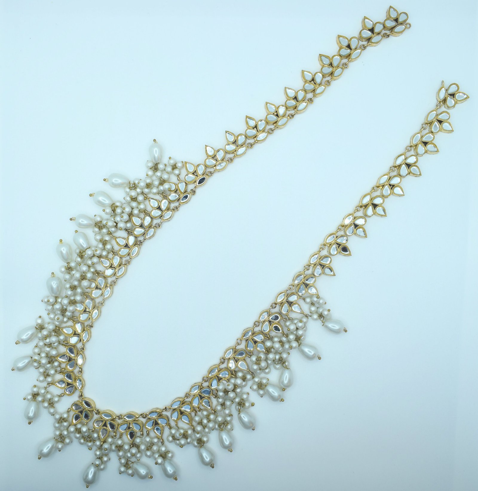 Pearl & Zircon Droplet Long Haar Necklace – 24K Gold Plated