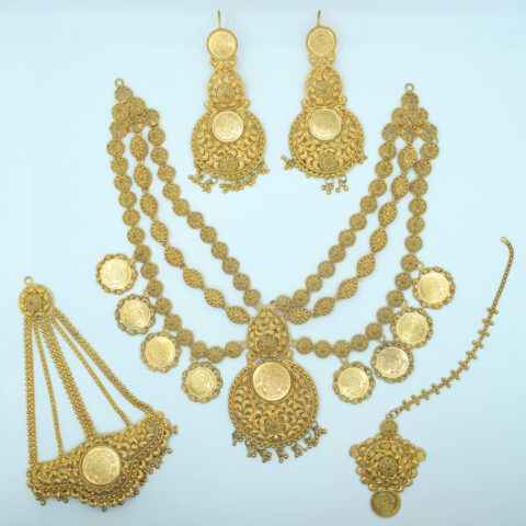 Coin-Motif Complete Bridal Jewelry Set – 24K Gold Plated