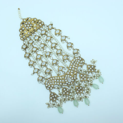 Pistachio Pearl Thappa Kundan Jhumar