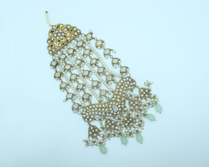 Pistachio Pearl Thappa Kundan Jhumar