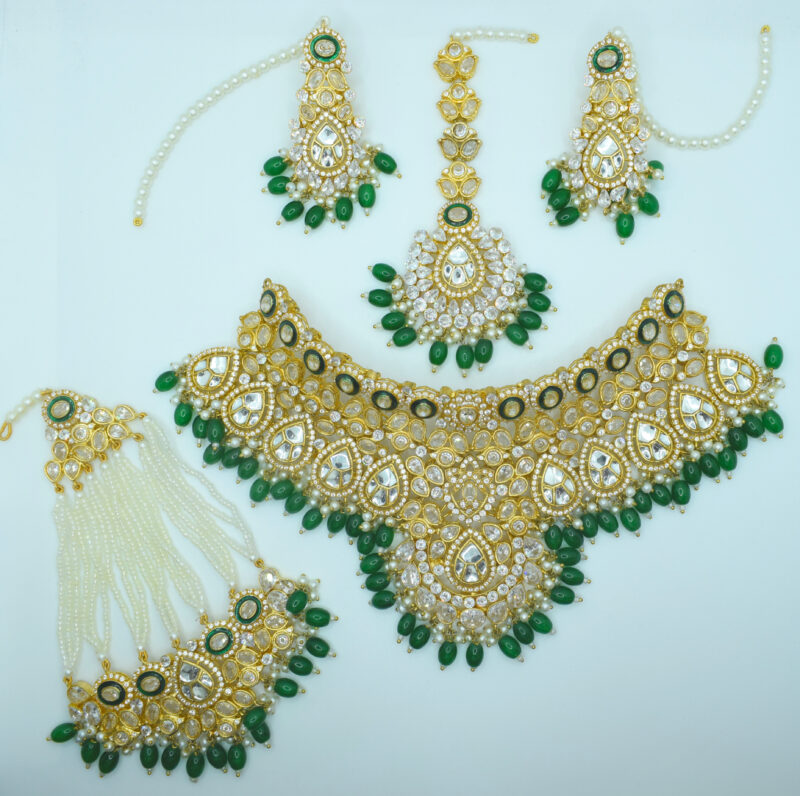 Polki Emerald Zircon Bridal Set