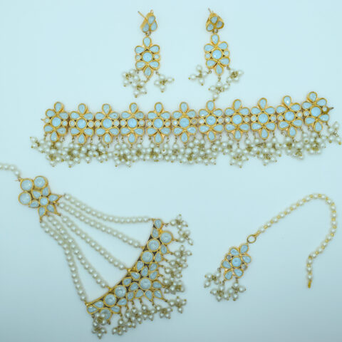 Farshi White Zircon Kundan Pearl Set