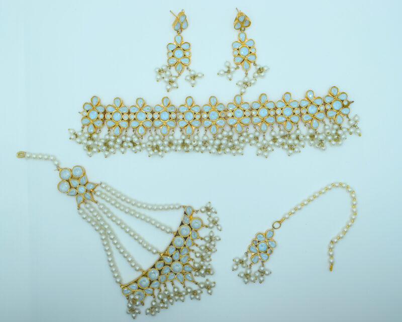 Farshi White Zircon Kundan Pearl Set