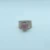Pink Oval Stone Ring – 24k Gold Plated with Zircon Detailing
