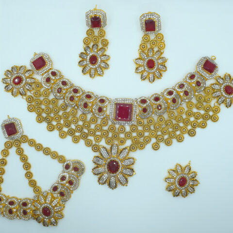 Ruby Bridal Set – 24K Gold Plated Luxury Jewelry