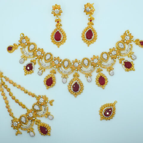Ruby Bridal Set – 25K Handcrafted with White Zircon