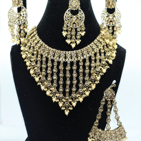 Polki Kundan Bridal Set – 24K Gold Plated with Pearls