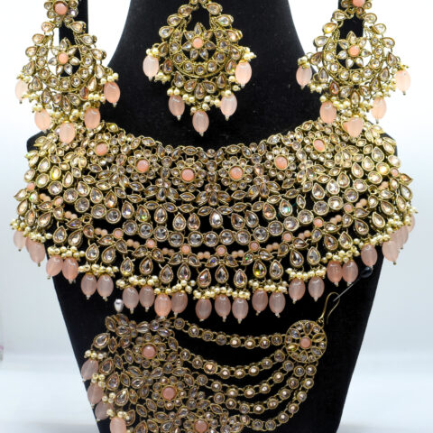 Baby Pink Polki Kundan Bridal Set – 24K Gold Plated Jewelry