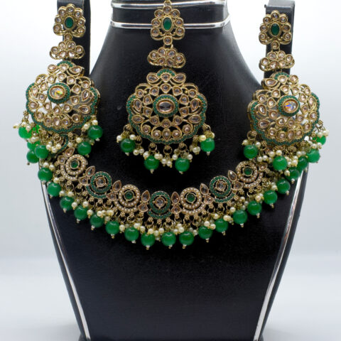 Polki Kundan Emerald Set – 24K Gold Plated Party Wear
