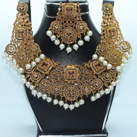 Champagne Party Wear Set – 24K Gold Plated with Pearls