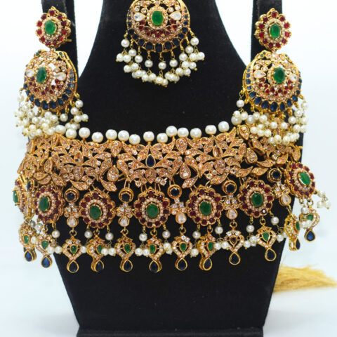 Choker Set – 24K Gold Plated Multi-Color Semi-Precious Stones