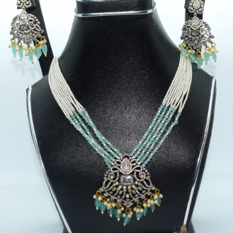 Pistachio Semi-Precious Set – 24K Gold Plated with Stones & Earrings