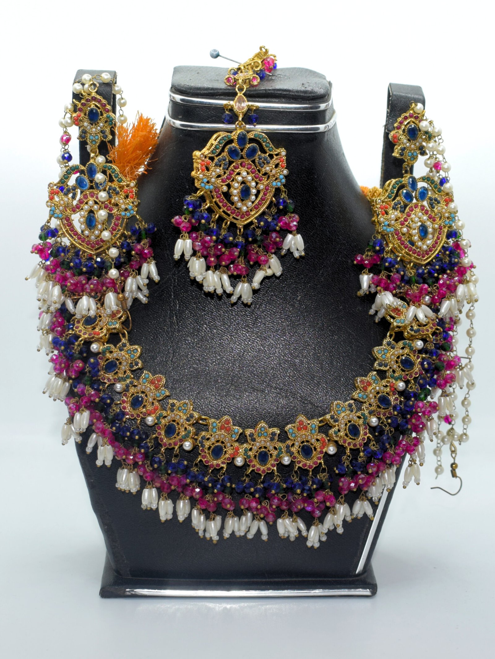 24K Gold Plated Bridal Set – Multi-Color Stones with Pearls