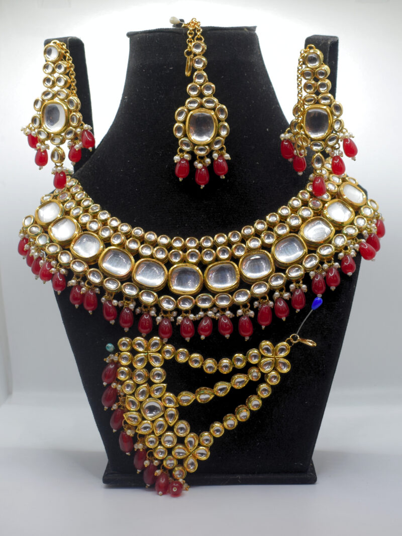 Dabbi Kundan Necklace Set with Ruby Hangings