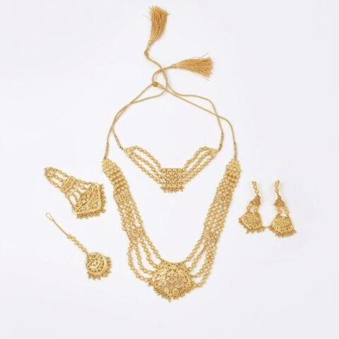 Gold Plated Antique Bridal Set with Red Ruby Stones 24k